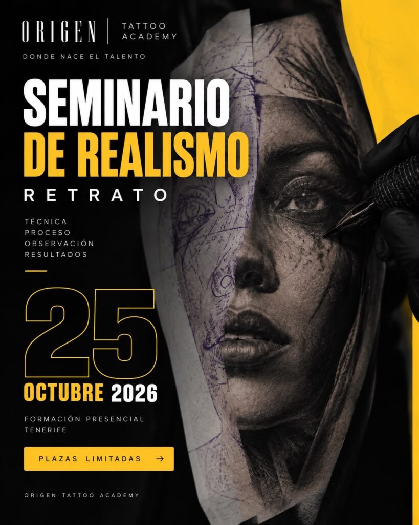 Cartel del Seminario de Realismo y Retrato en Origen Tattoo Academy, Tenerife
